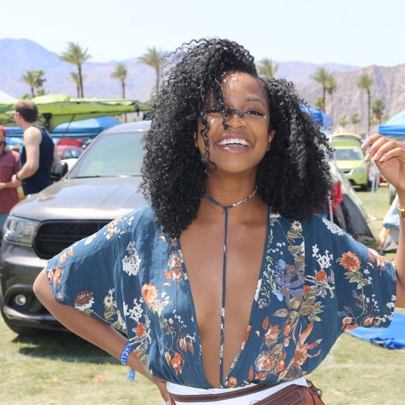 Deep V Choker Floral Bodysuit - Picture 2 of 5